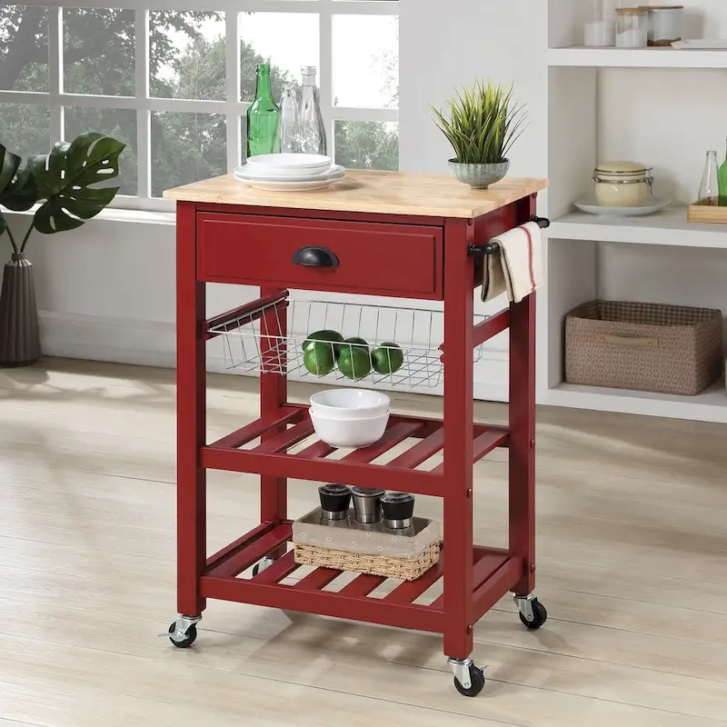 Kitchen Cart with Wood Top - Natural Wood, Rolling Design, Single User