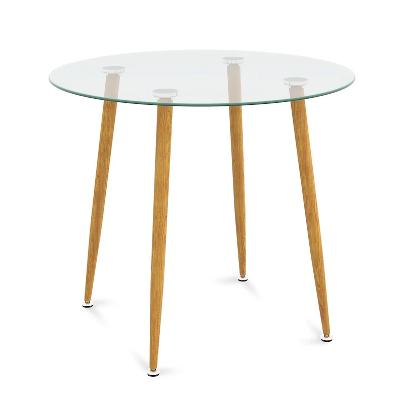 Clear Round Glass Dining Table with Metal Legs, Seats 2–4