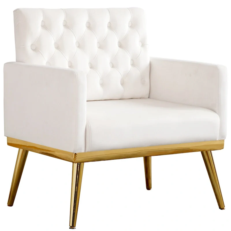 HOMYKA Sherpa Accent Chair Button Tufted Upholstered Linen Velvet Modern Armchair