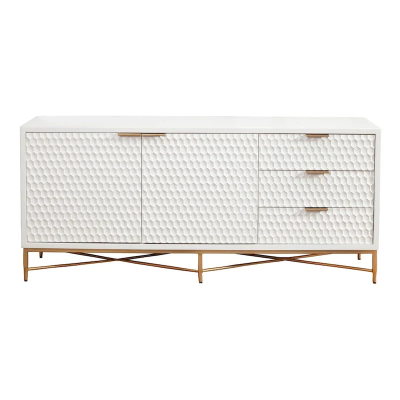 Origins by Alpine White Pearl Wood 64 Wide TV Console in White