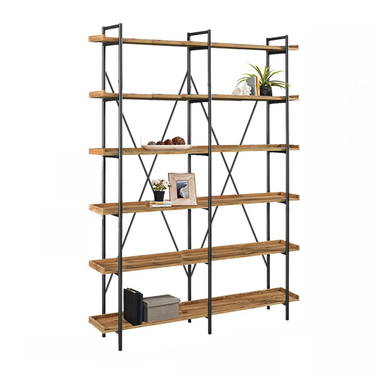 5-Tier Open Back Metal Frame Rectangular Bookcase