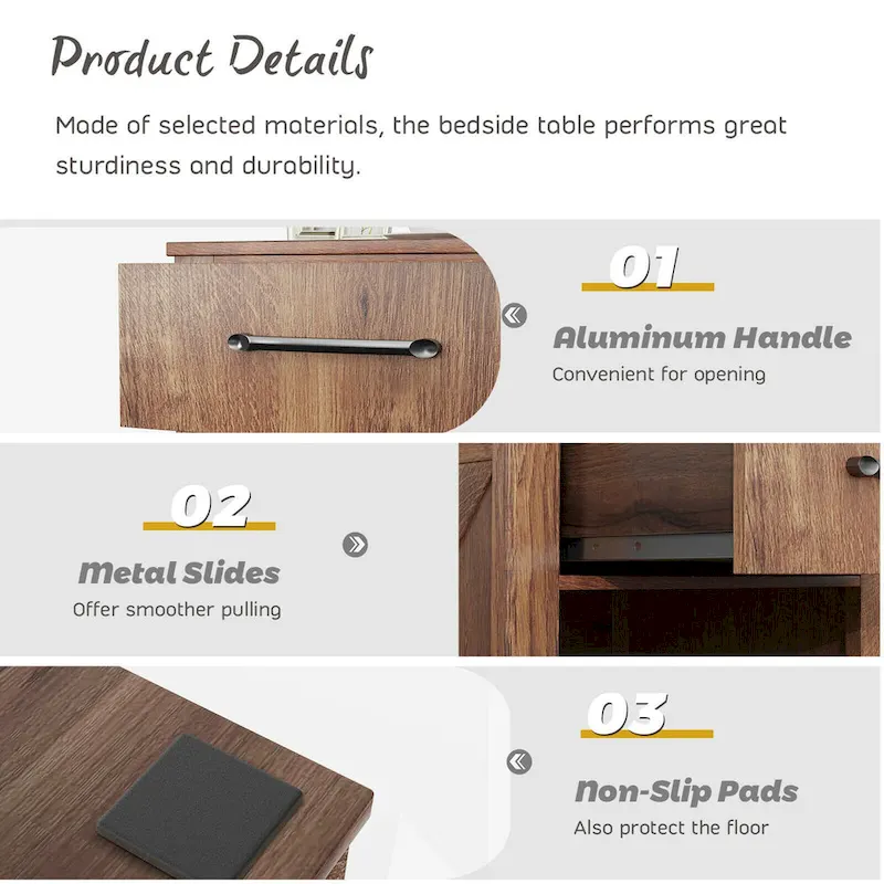 Rustic Wooden Nightstand with Drawer and Shelf