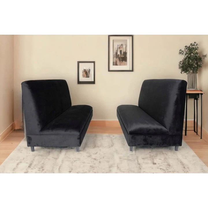 Black Velvet Upholstered Seating Booth with Solid Wood Frame