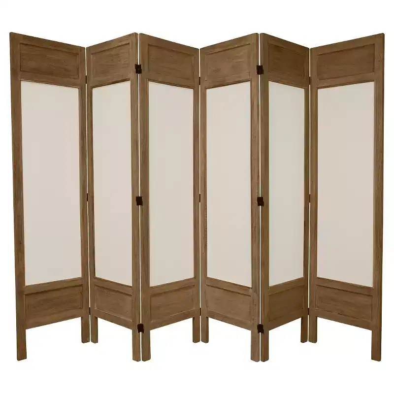 5 1/2 ft. Tall Solid Frame Fabric Room Divider - Burnt Gray (6 Panels): Hardwood, Metal Hinges, No Assembly Required