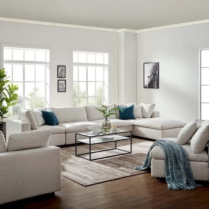Fabric/Wood Down-filled Over-stuffed Sectional Sofa