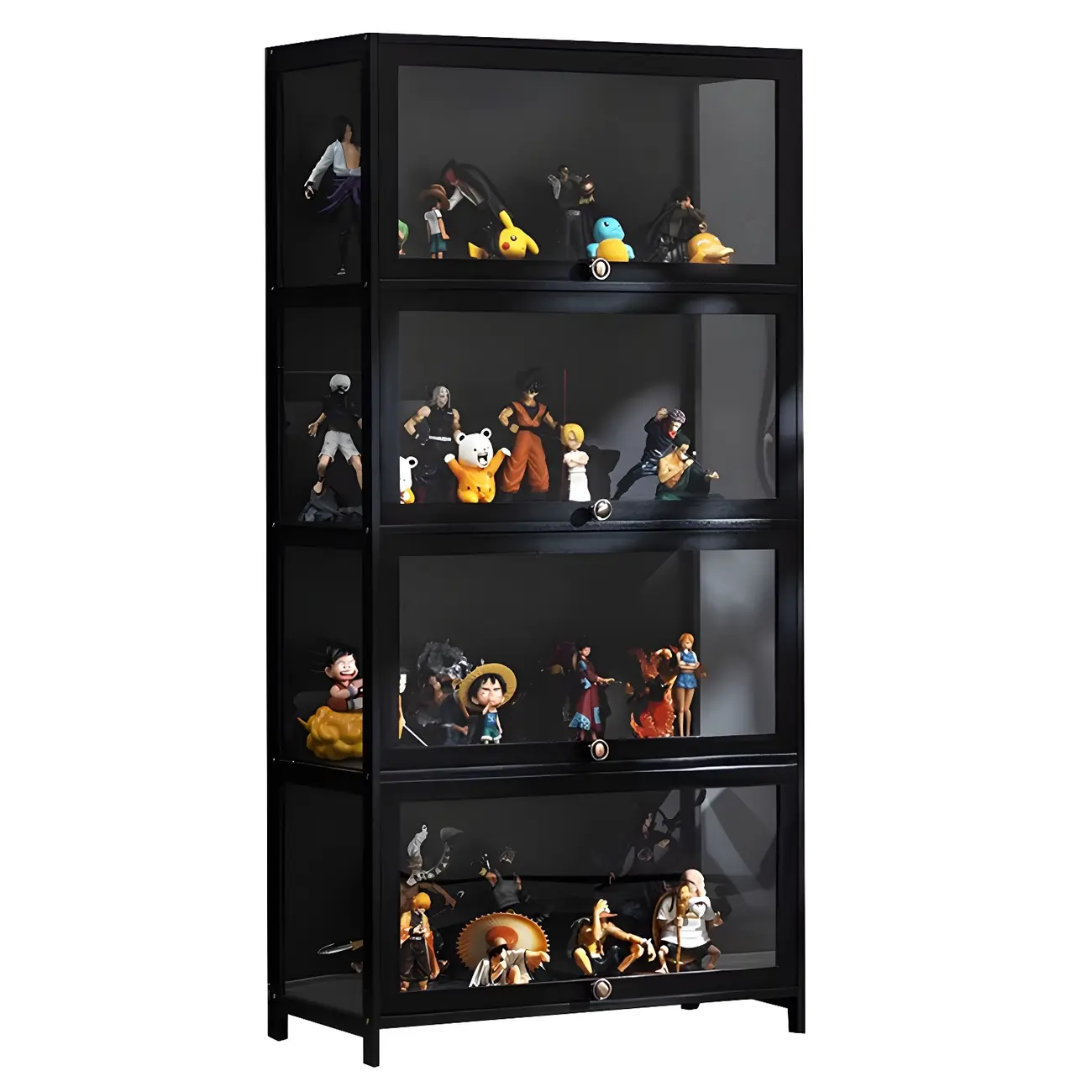 Elegant Black Bamboo Clear Figure Display Cabinet
