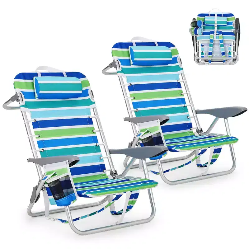 Seat Back Rope, Headrest, and Storage Bag, Folding Outdoor Beach Chair, Portable and Durable