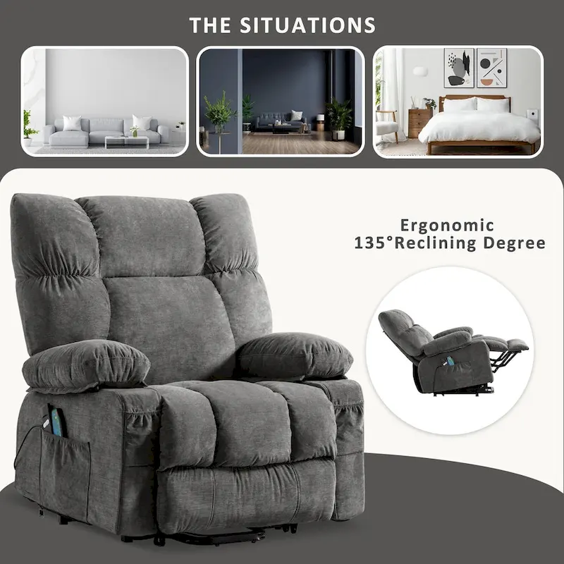 Power Lift Recliner with Heat, Massage, USB Charging – Blue