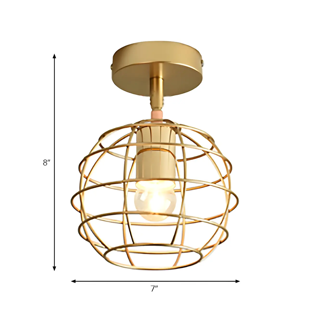 Industrial Brass Dome Semi Flush Metal Ceiling Light