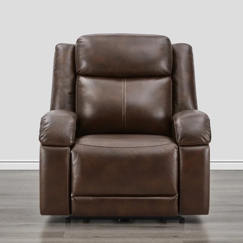 Brown Leather Power Recliner with Headrest - Single Seat