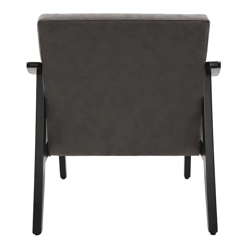 Faux Leather Accent Chair Solid Wood Armchair in Black Finish