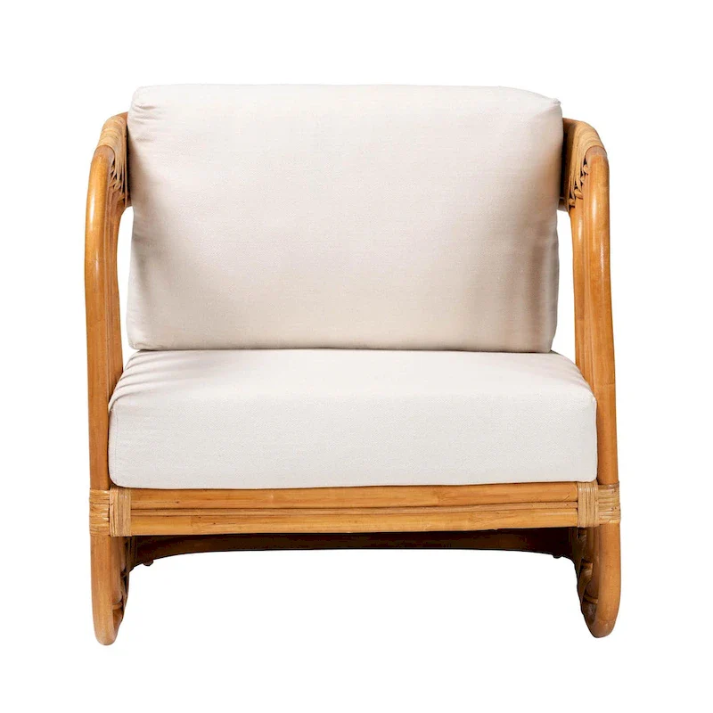 Natural Rattan Arm Chair with White Cushion - Single Seat