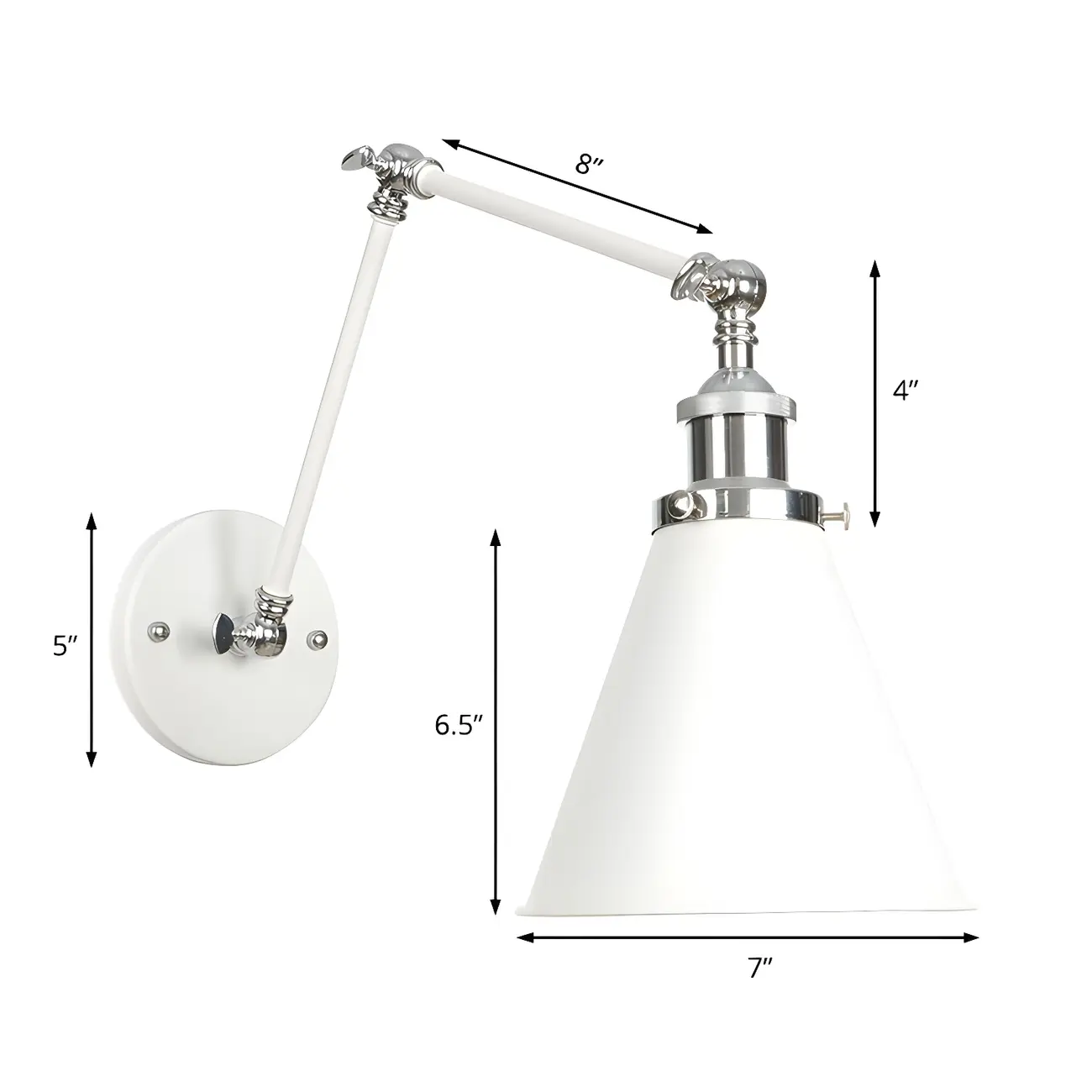 White Metal Adjustable Swing Arm Wall Light with Different Shade