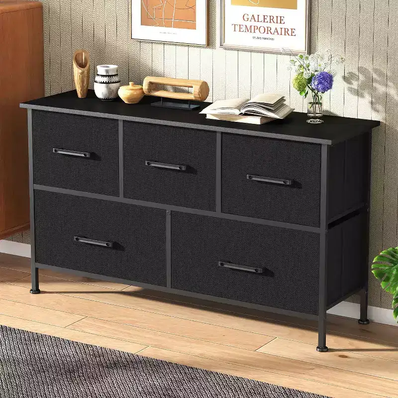 BestMassage 5/8/9-Drawer Fabric Dresser with Wood Top Versatile Storage Cabinet Organizer with Steel Frame