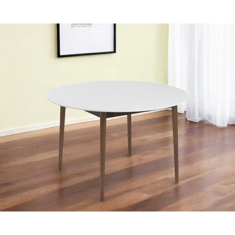 HomeRoots 47   White and Brown Rounded Dining Table