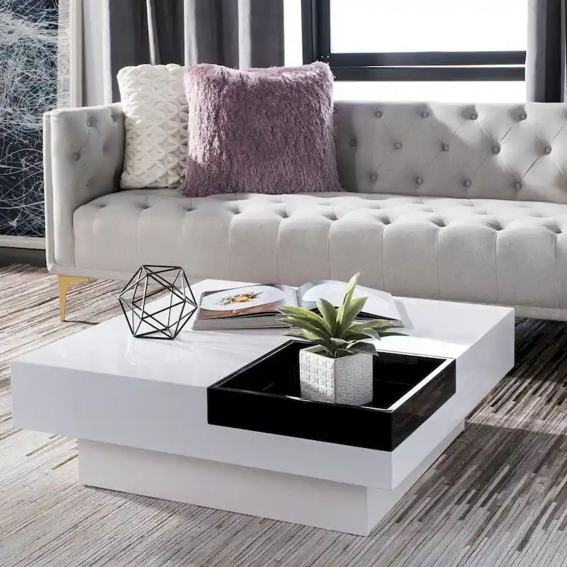 White/ Black Coffee Table - 35.4 x 35.4 x 11.8 - 35Wx35Dx12H