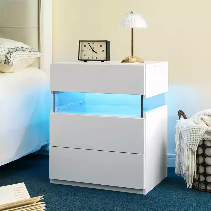 MAYEERTY Nightstand with 3 Drawer Dresser for Bedroom Bedside Table for Living Room White