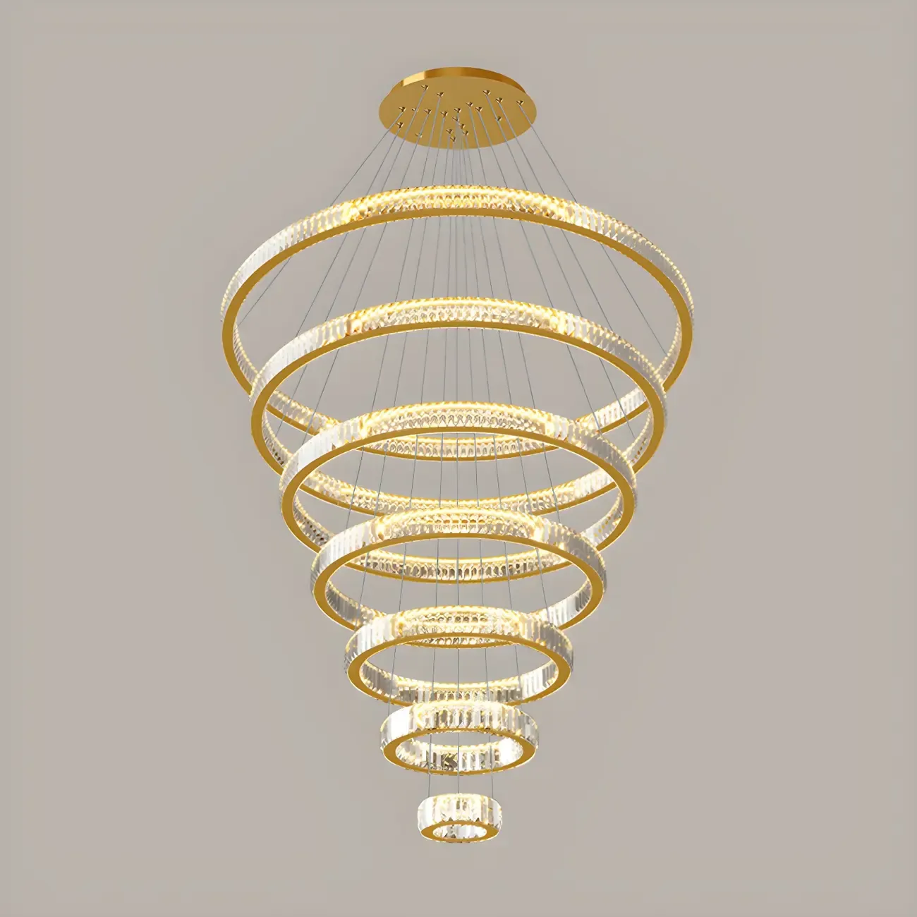 Gold Spiral Ring Crystal Tier Chandelier Modern Remote LED