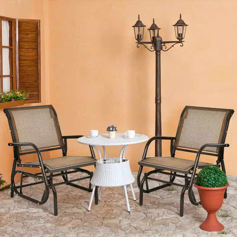 Costway 2PCS Patio Swing Glider Chair Single Rocking Chair Yard Outdoor Brown