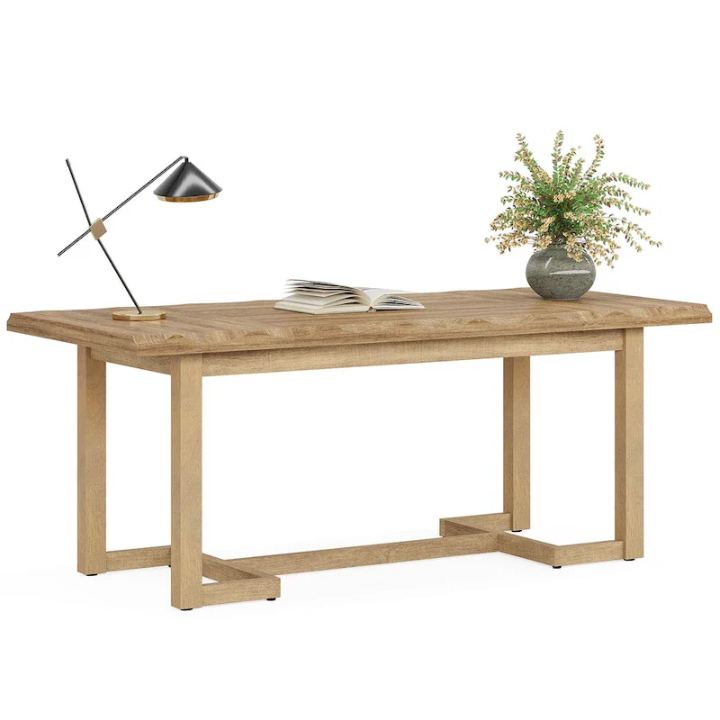 Brown Rectangular Desk with Solid Wood Legs - 62.2 inch