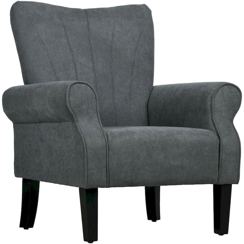 Dark Gray Modern 31.5 High Back Upholstered Arm Chair with Wood Legs