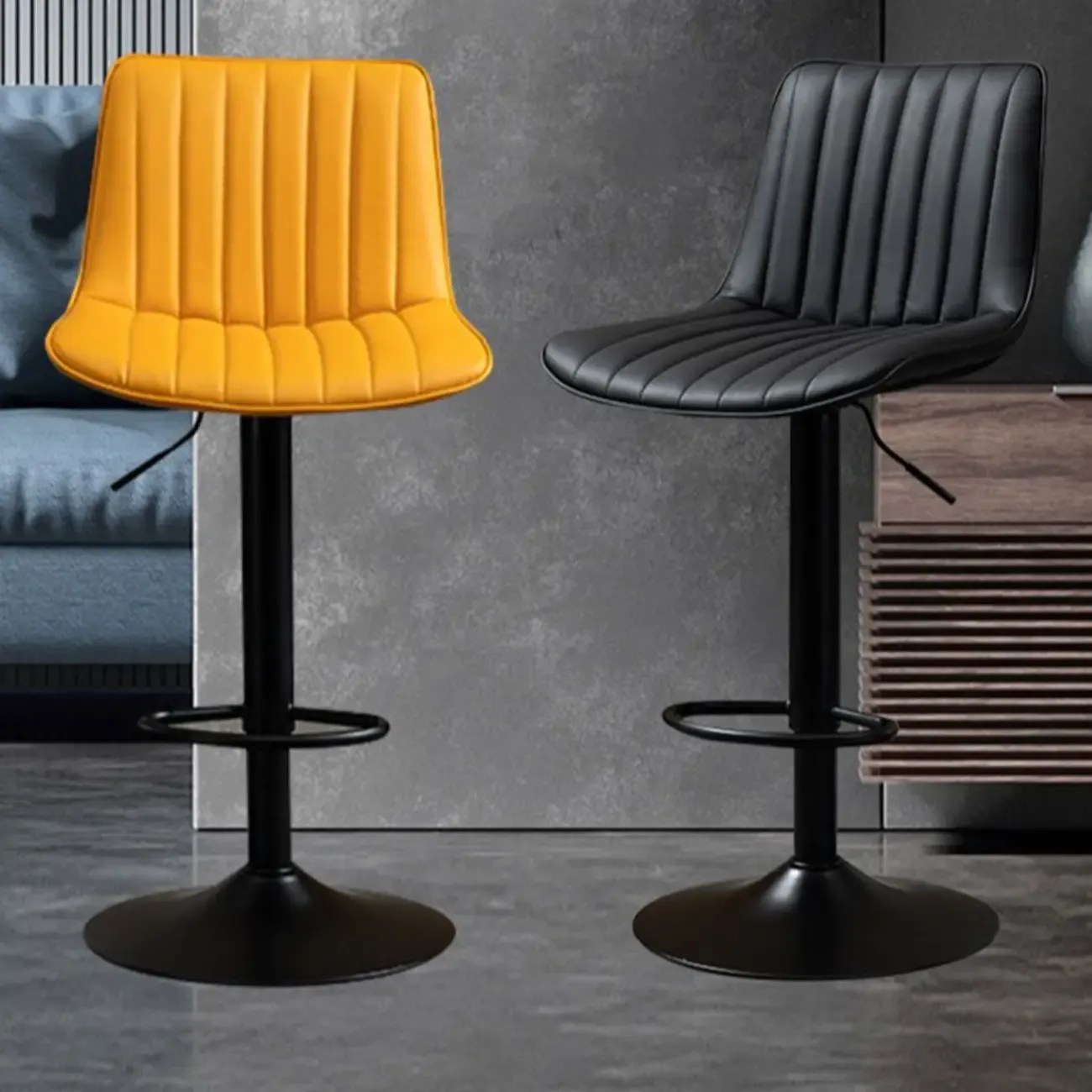 Modern Leather Upholstered Swivel Bar Stools Height Adjustable