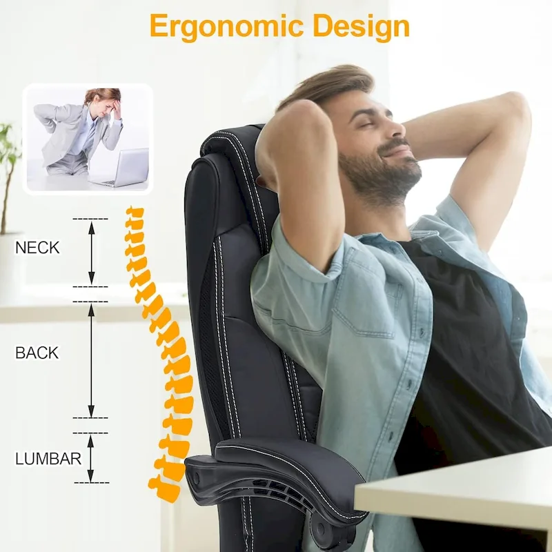 Ergonomic Heated Executive Office Chair with 2/4/6-Point Massage, Retractable Footrest, and PU Leather