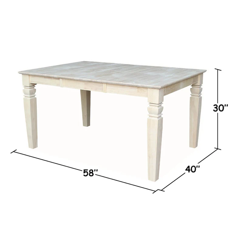 Solid Wood Unfinished Dining Table with Butterfly Leaf – Butcher Block Top, Extends to 58