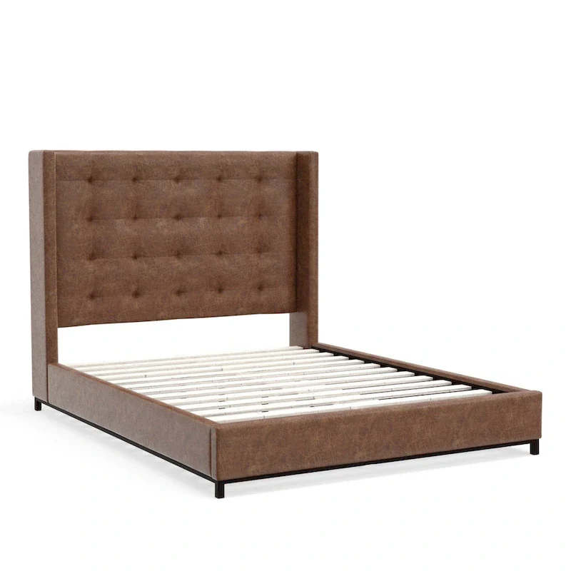 Upholstered Platform Bed with Tufted Wingback Headboard