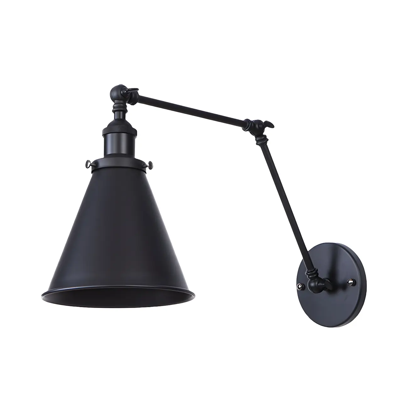 Tapered Metal Black Adjustable Swing Arm Wall Light