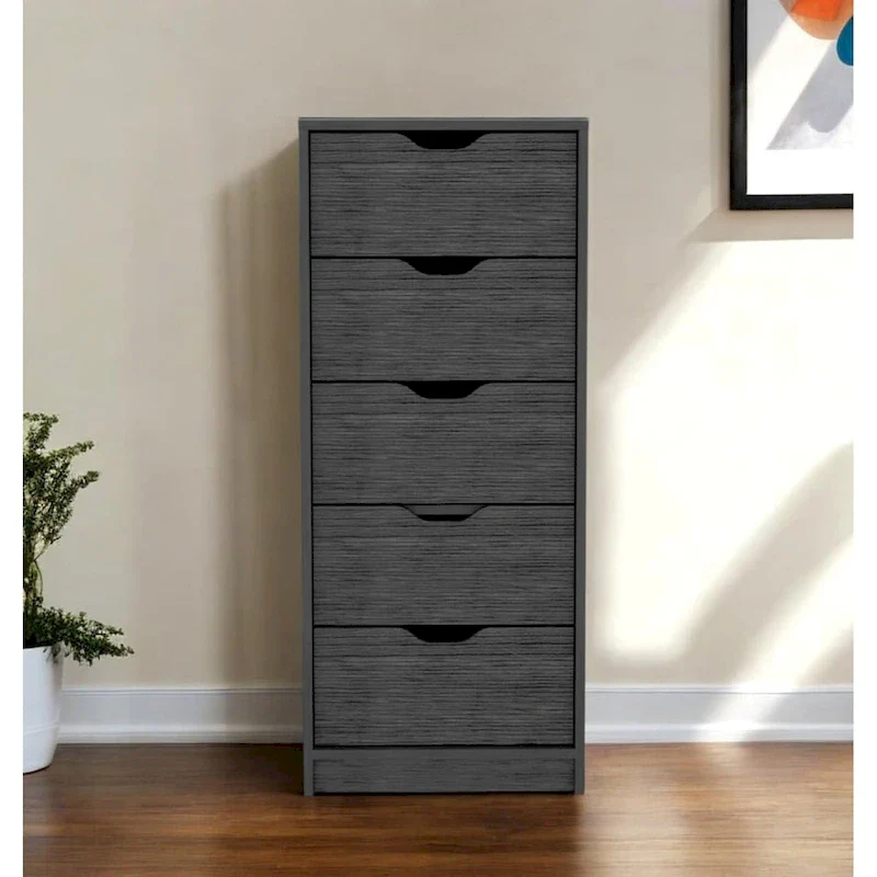 Dark Grey / Light Grey Modern 5-Drawer Vertical Dresser – Slim Chest for Bedroom or Office