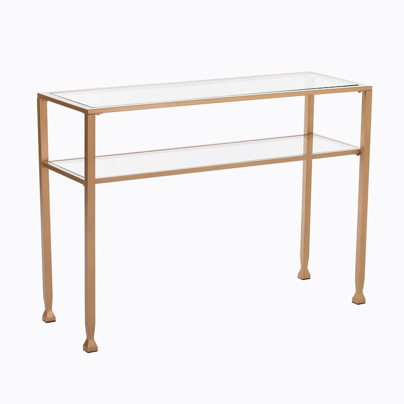 SEI Furniture Price Matte Gold Metal Console Table with Shelf and Tempered Glass