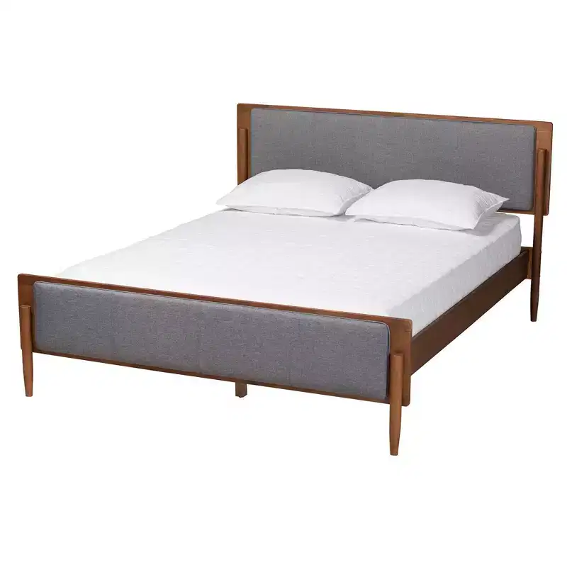 Baxton Studio King Powers Fabric and Wood Platform Bed: Mid-Century Design, Foam Padded, No Box Spring Required