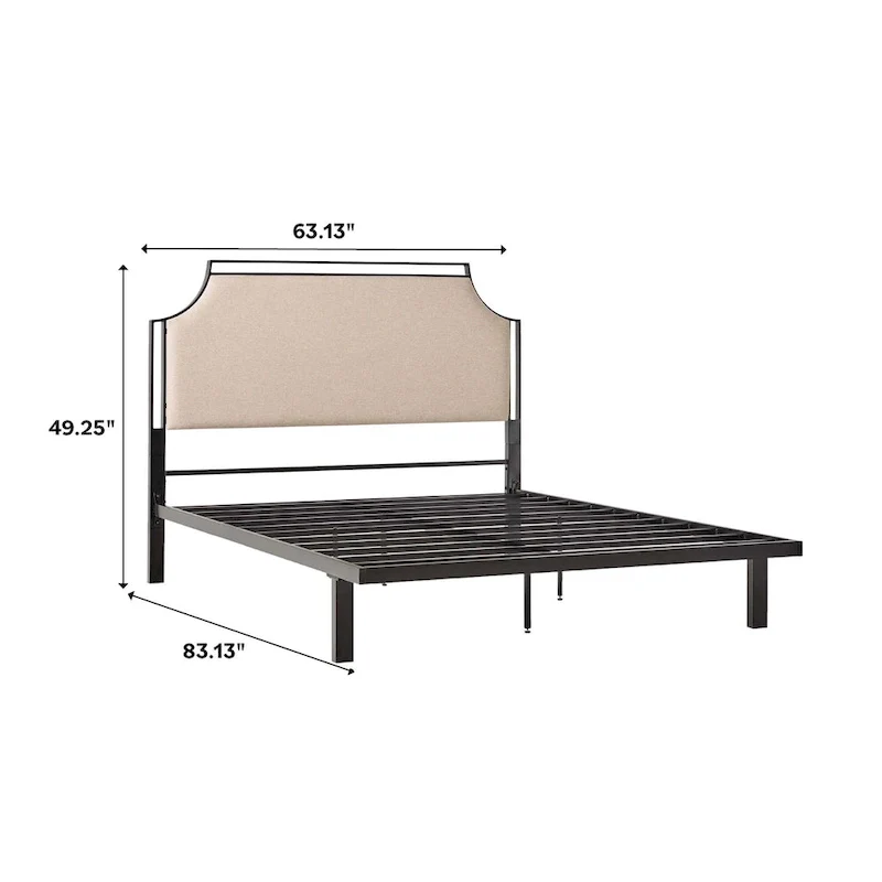 Upholstered Curved Metal Queen Bed Frame