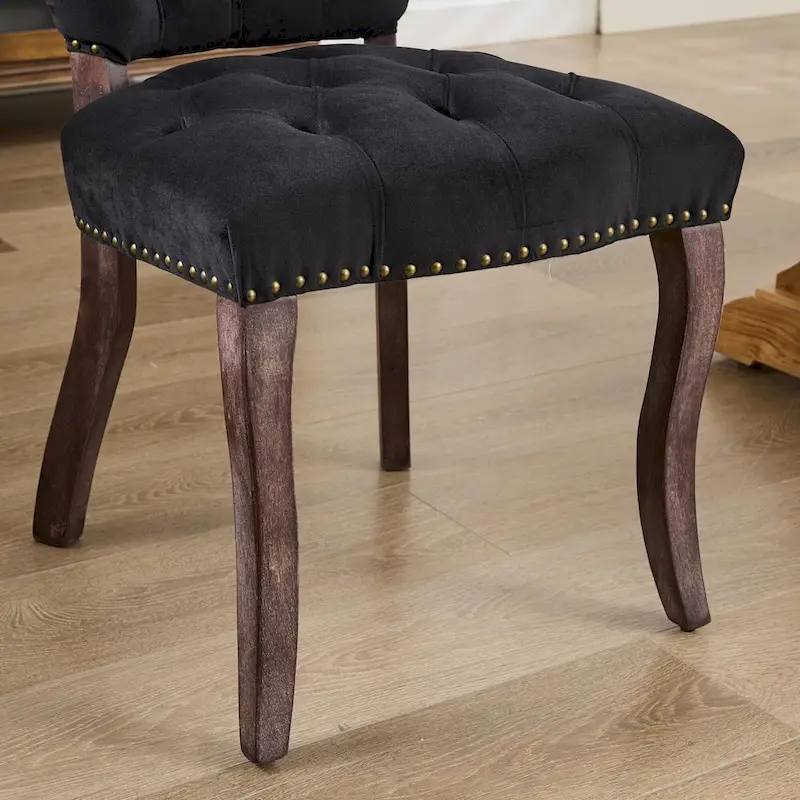 Velvet Tufted Dining Chairs Set of 2 with Wooden Legs