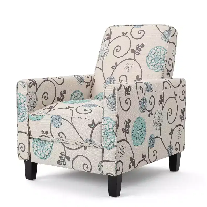 Darvis Fabric Recliner White - Christopher Knight Home: Petite Design, Tapered Legs, Piped Edges