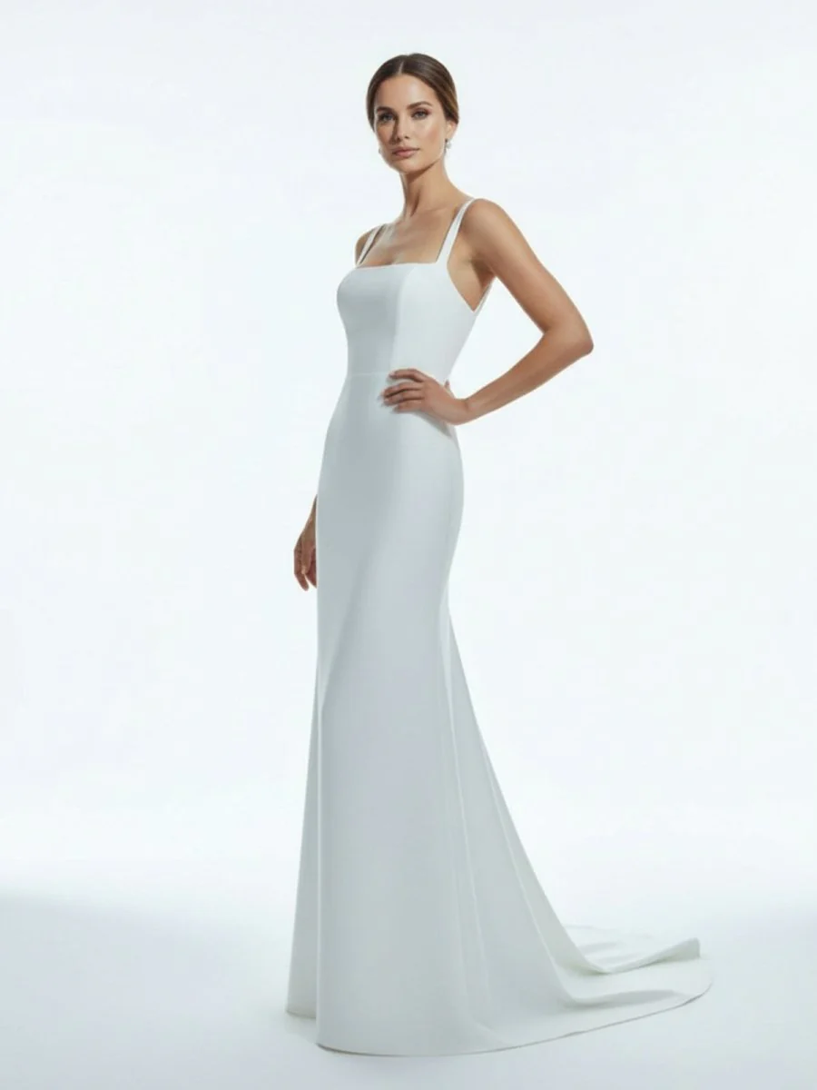 Simple Mermaid Square Neck Satin Wedding Dresses