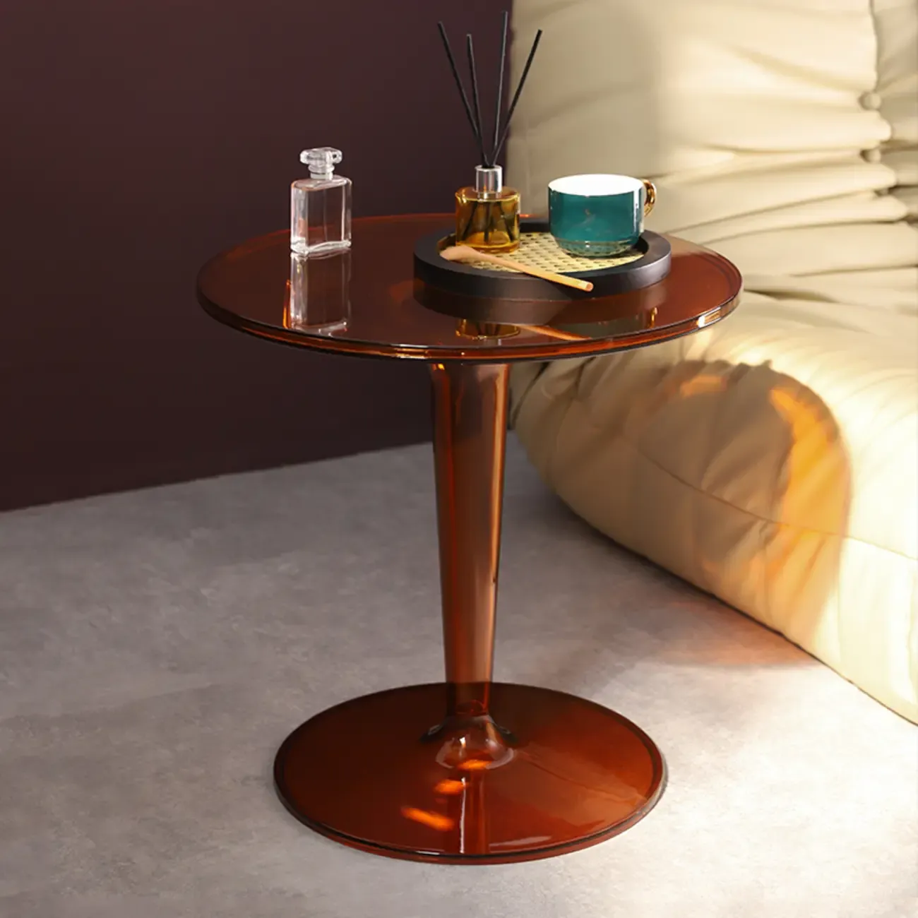 Minimalist Acrylic Tawny Round End Table