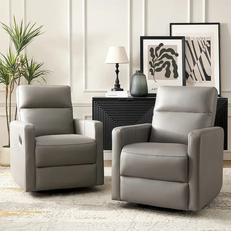 Josefa Modern Genuine Leather Swivel Rocker Recliner Set of 2 by Hulala Home
