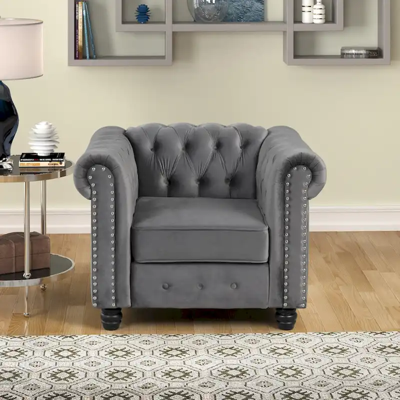 Classic Tufted Velvet Chesterfield Chair Loveseat Sofa 3-Piece Set with Nailhead