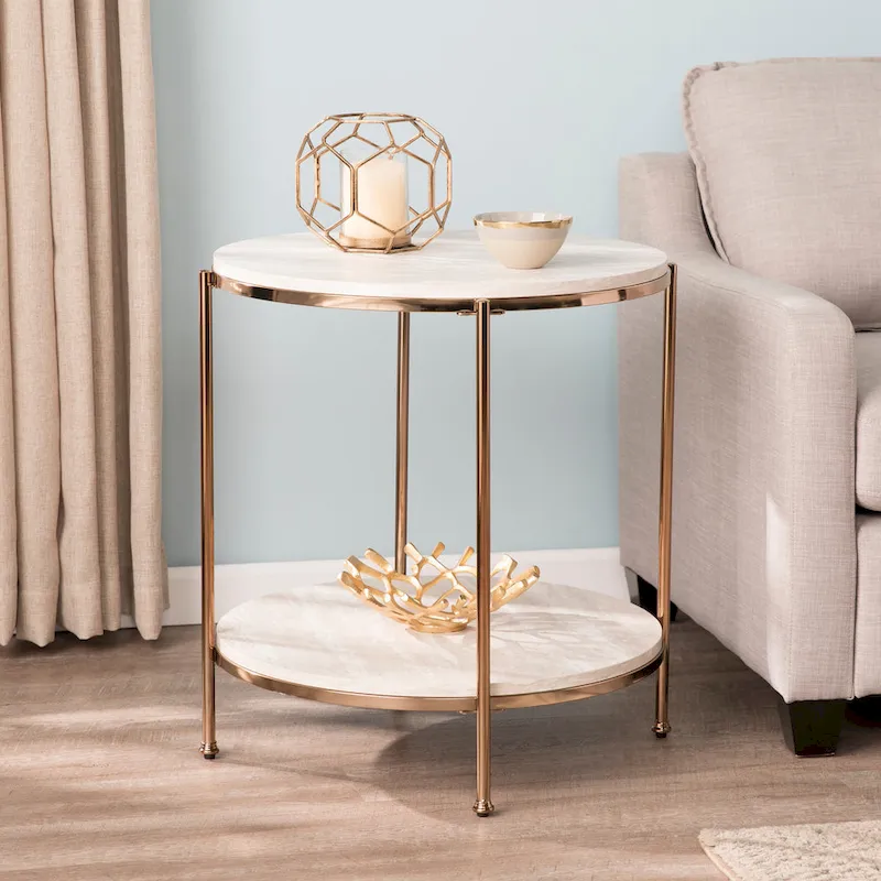 Round Faux Marble Side Table