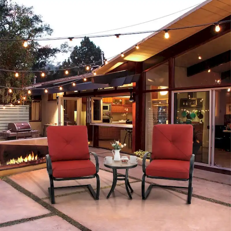 3-Piece Patio Bistro Set Dining Set Outdoor Chair Set, Round Side Table with Wood-Like Top