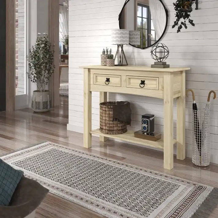 Wood Hall Table Console with 2 Drawers