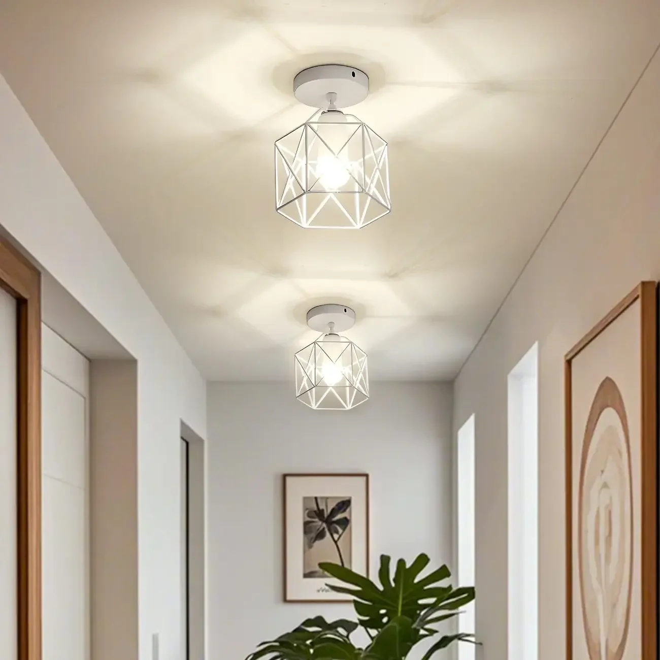 Golden Geometric Metal Industrial Semi Flush Light