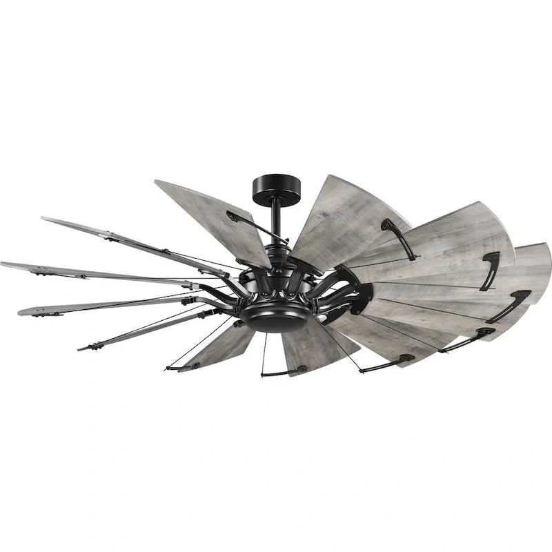 Springer Collection 60-Inch 12-Blade Matte Black DC Motor Farmhouse Windmill Ceiling Fan - 60 in x 60 in x 17.375 in