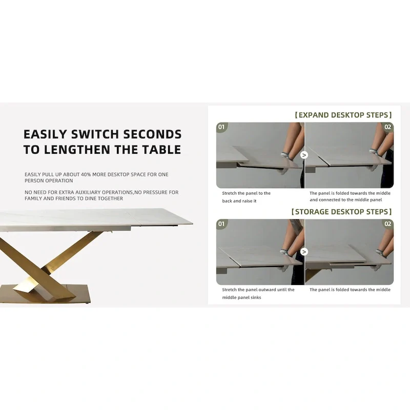 9 - Piece 94.48  Rectangular Extendable Sintered Stone Dining Table with 8 Faux leather Chairs Dining Set