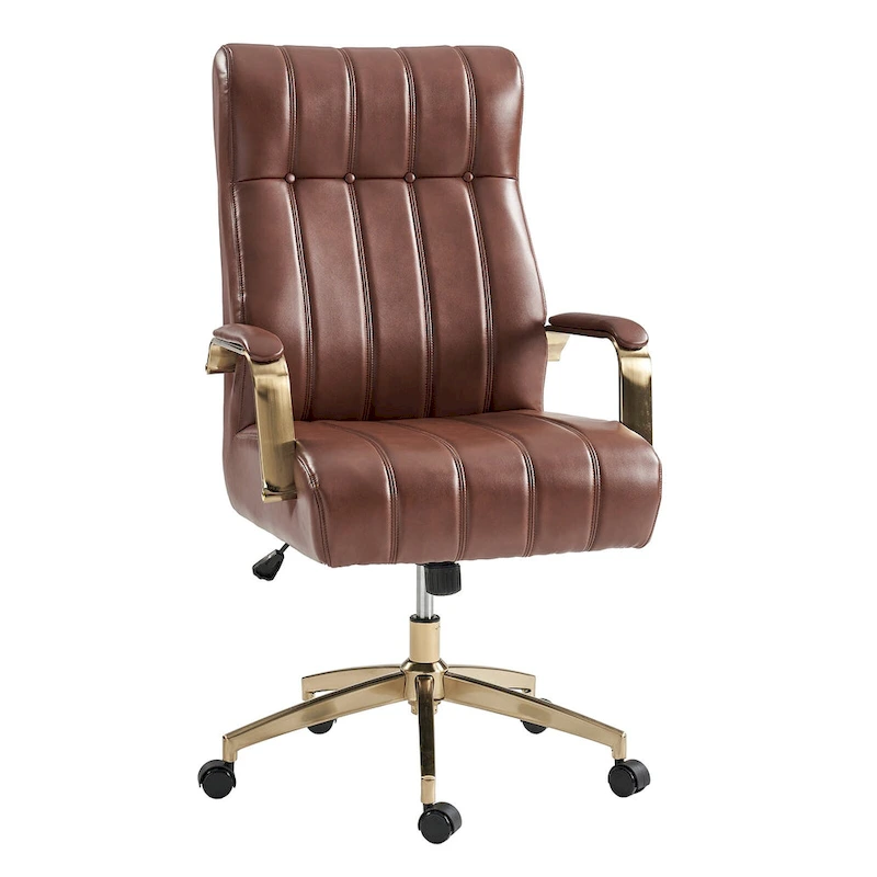 Curtiz Mid-Century Modern Vegan Leather Swivel Tilting Office Chair with Channel Tufted and Metal Feet by HULALA HOME