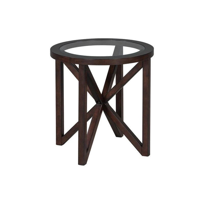 Modern simple glass coffee table, tempered glass coffee table solid wood base round transparent glass top