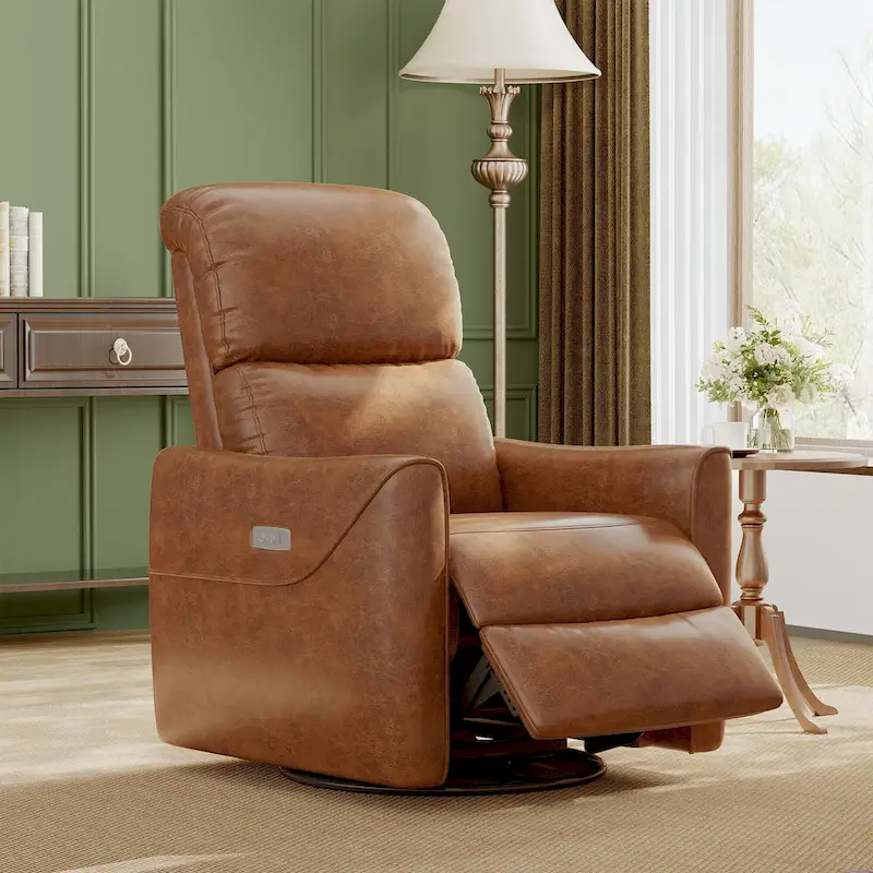 Brown/Beige Power Glider Swivel Rocker Recliner Chair for 1 Person