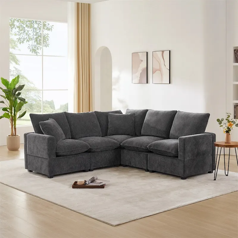 Black+Grey / White L-Shaped Modular Sectional Sofa, 4-5 Person